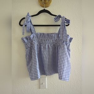 English Factory Blue and White Gingham Bow Straps Size Large New